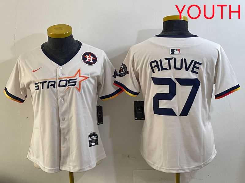 Youth Houston Astros 27 Altuve Cream Three generations Joint Name 2025 Nike MLB Jersey style 16